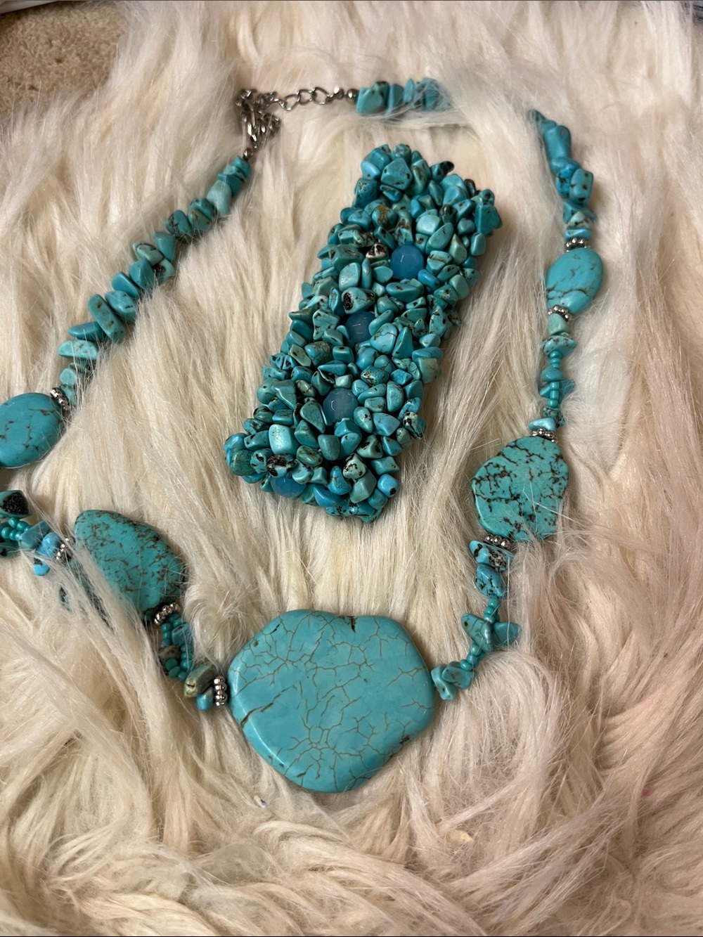 Vintage Natural Turquoise Nugget Necklace bracelet, and earrings set